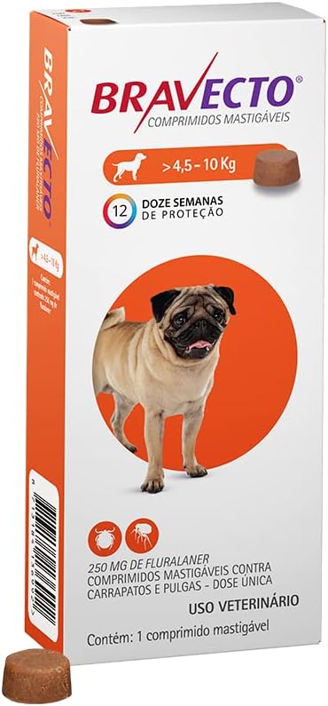 Bravecto® 250mg Antipulgas e Carrapatos para Cães de 4,5 a 10kg – 1 Comprimido Mastigável