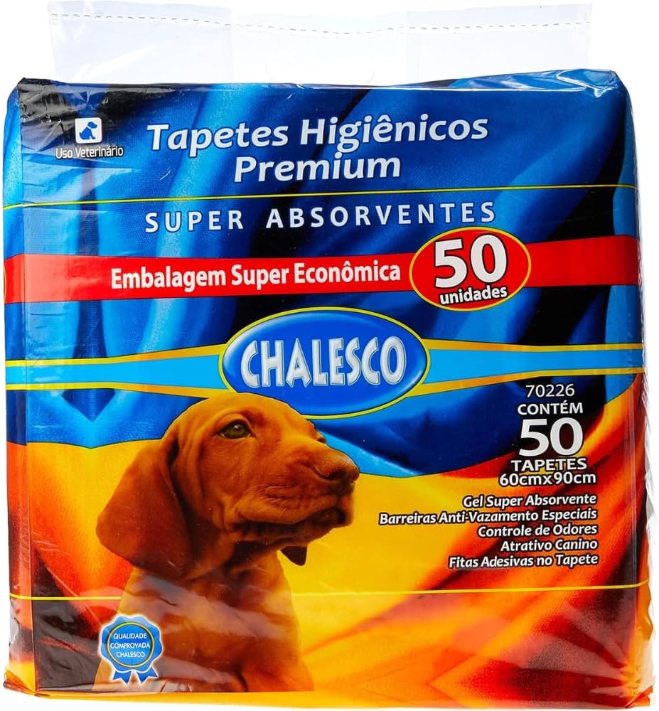 Chalesco Tapete Higiênico Premium para Cães 90 x 60 cm – Super Absorção, Controle de Odores e Base Antivazamento | 50 Unidades