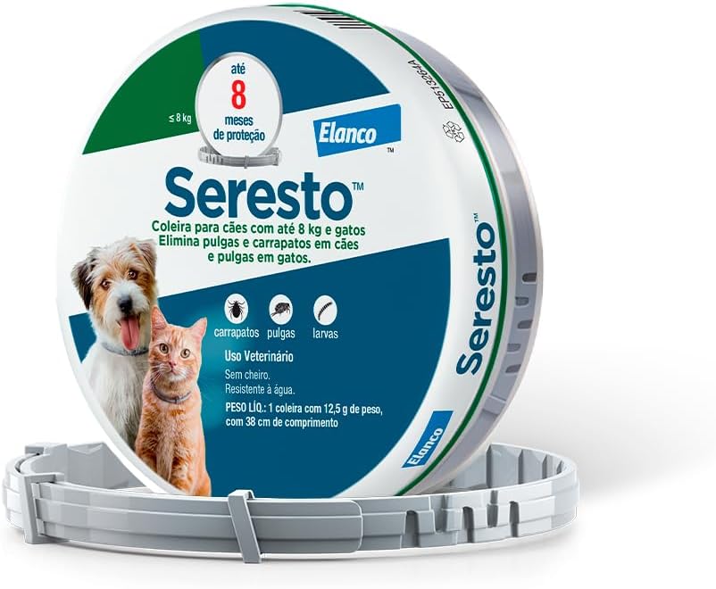 Coleira Seresto® anti-carrapatos e pulgas para cães e gatos de até 8kg