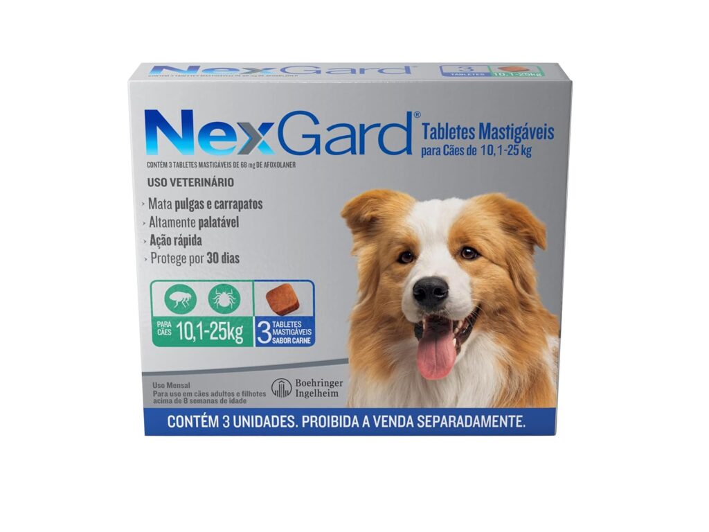 NexGard Antipulgas e Carrapatos para Cães de 10.1 a 25kg - 3 tabletes
