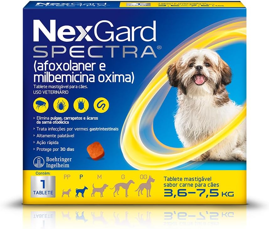NexGard Spectra Antipulgas e Vermífugo para Cães de 3,6 a 7,5 kg – 1 Tablete