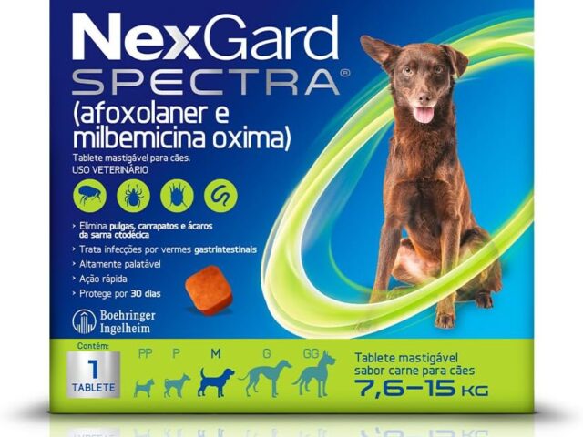 NexGard Spectra Antipulgas e Vermífugo para Cães de 7,6 a 15 kg - 1 Tablete Mastigável