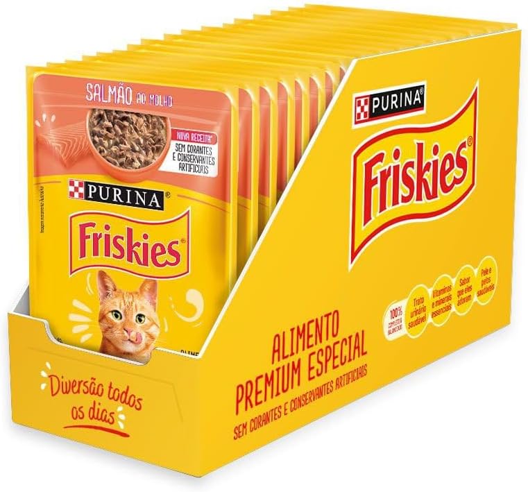Pack Nestlé Purina Friskies Ração Úmida Para Gatos Adultos Salmão Ao Molho - Com 15 Sachês 85g