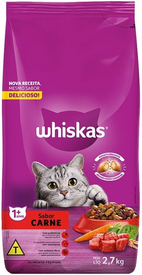WHISKAS Ração Carne Gatos Adultos 2,7 kg