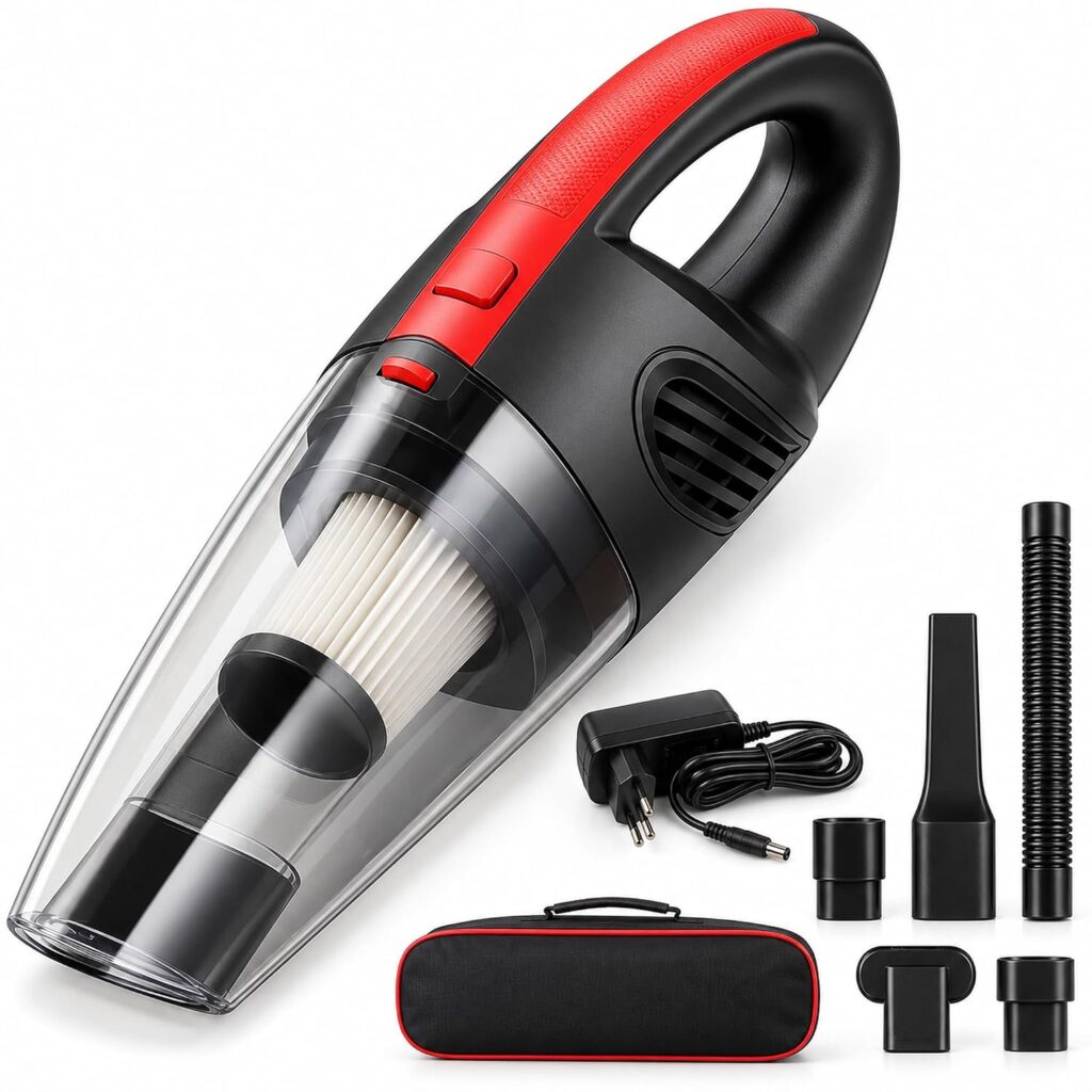 Aspirador de Pó Portátil Sem Fio, 120W Alta Potência com Sucção Poderosa, Uso Seco/Úmido, Recarregável, para Carros e Casa, Filtro Lavável, Inclui 7 Acessórios