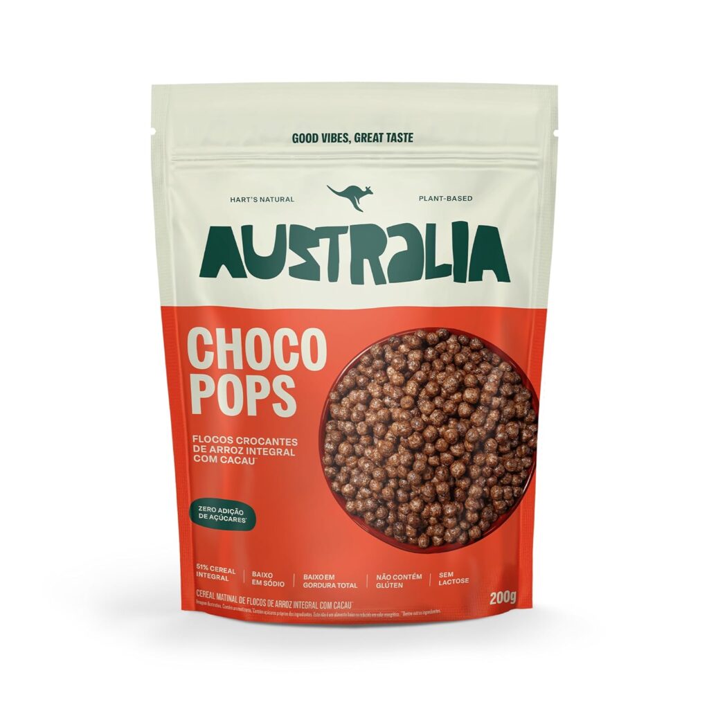 ChocoPops Australia Chocolate, Sem Açúcar, Sem Glúten, Vegano, 200g