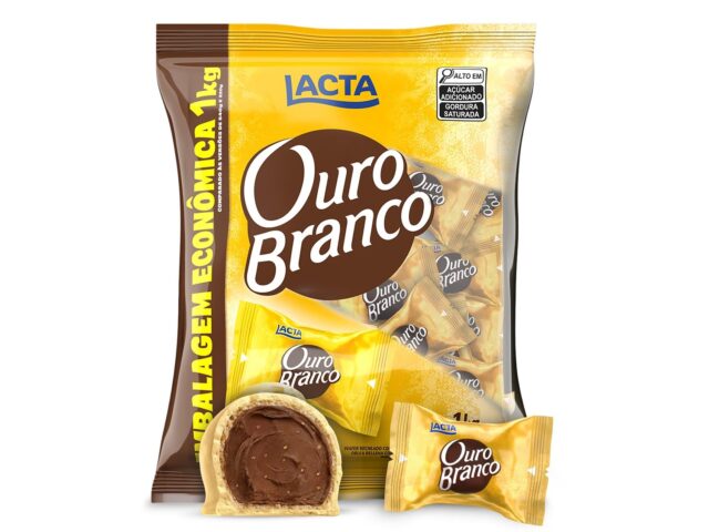 Lacta Ouro Branco - Wafer Recheado Sabor Chocolate Branco Pacote 1kg